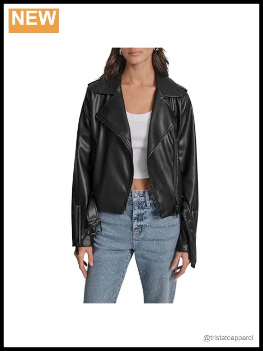 Long Sleeve Faux Leather Jacket with Zipper Closure for Fall